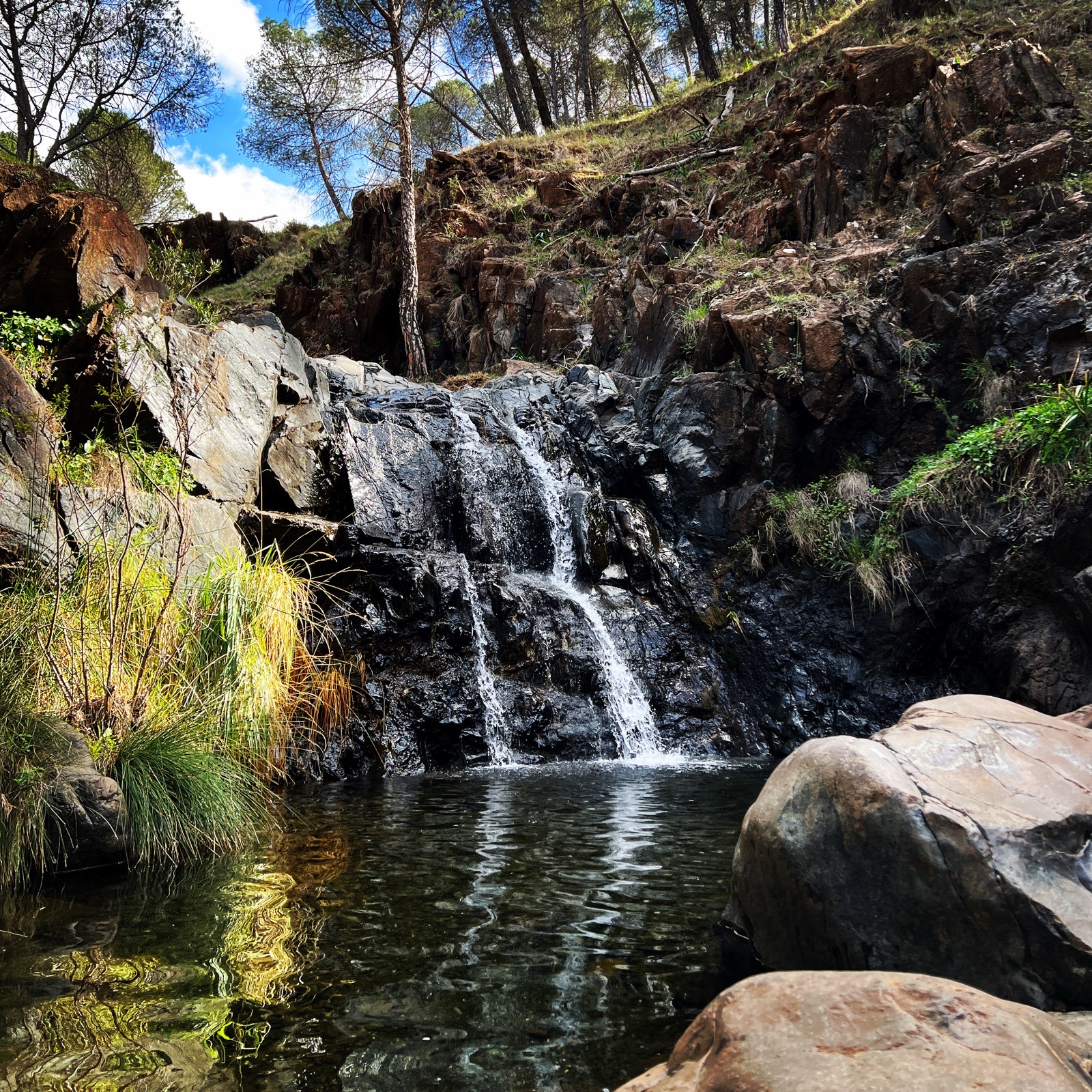 A waterfall in the hills near the retreat