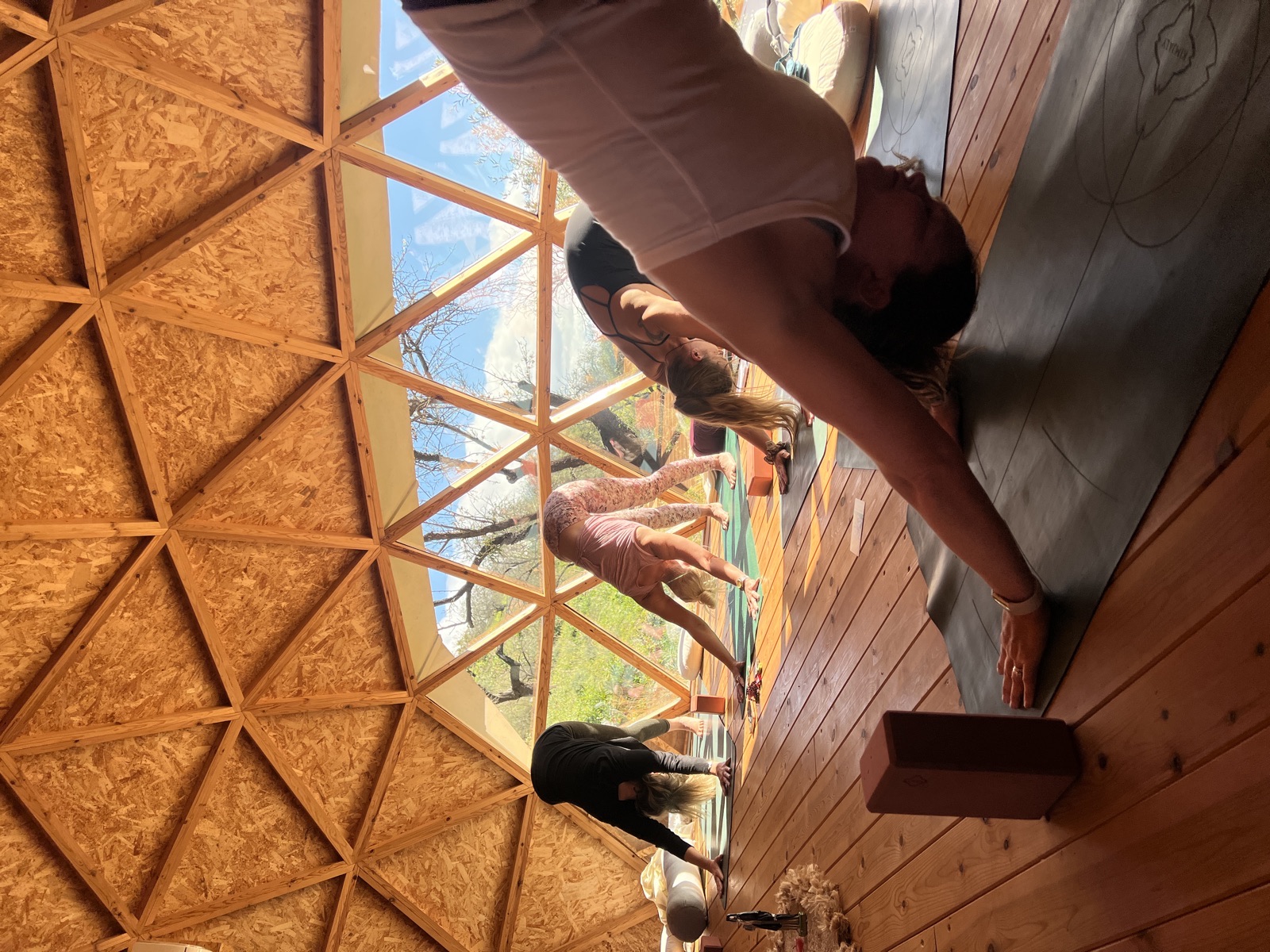 Yoga inside the geodesic dome
